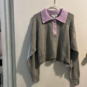 Cozy Gray and Purple Crew Neck Sweater